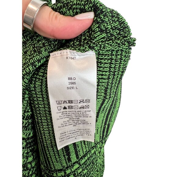 GANNI Kelly Green Ribbed Knit Scoop Neck Ruffle Sleeve Mini Dress - Size L - Picture 7 of 8